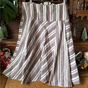 GAP A-Line Asymmetrical Y2K 100% Linen Skirt in Brown and Cream Stripes